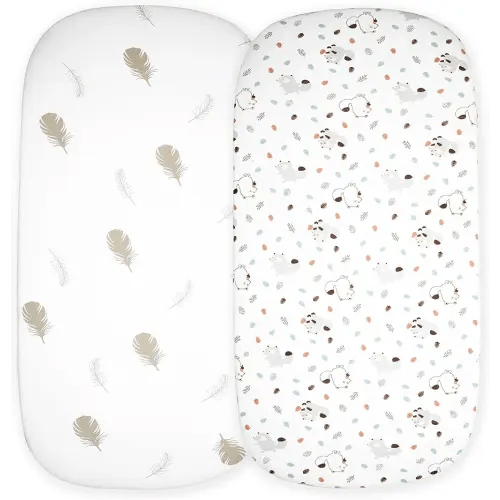 Cloud Baby Bassinet Sheet 32"x16" (2 Pack) - 100% Organic Jersey Cotton, Breathable and Soft for Baby Boy Girl Newborn Infant Unisex (Woodland Animals and Leaves)