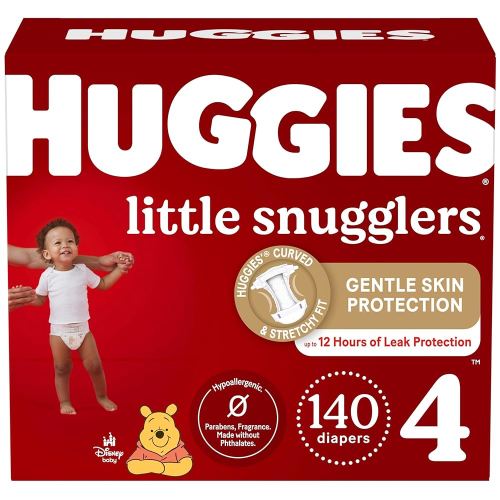 Baby Diapers Size 4 (22-37 lbs), 140ct, Huggies Little Snugglers