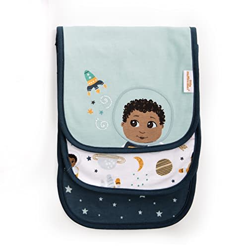 Little Muffincakes Burp Cloths 3 Pack Soft Knitted Jersey, Astronaut Space Theme (Ashton) Newborn & up, Blue