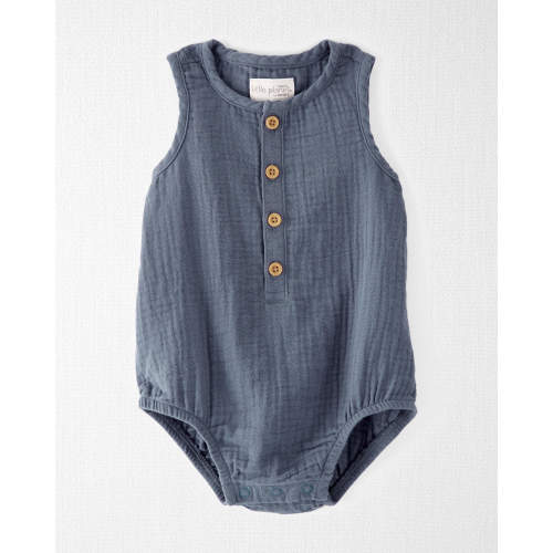 Baby Organic Cotton Gauze Bubble in Blue - Style,Coastal Blue