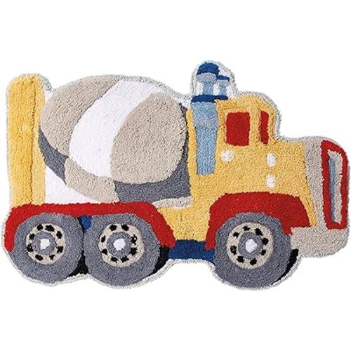 dream FACTORY Trains and Trucks 100% Cotton Dump Truck 20" W x 30" L Bath Rug, Yellow