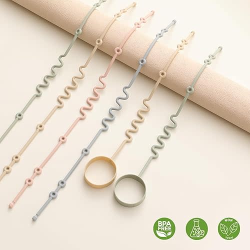 Andy Bear Toy Straps for Baby 6 Pack Keep Your Baby's Toys and Sippy Cups Secure with Toy Straps and Sippy Cup Strap Adjustable Silicone Toy Straps for Strollers High Chair, Stroller Accessories