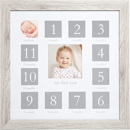 Kate & Milo My First Year Frame, Newborn To First Birthday Photo Frame, Baby Keepsake Nursery Frame, Rustic Wood