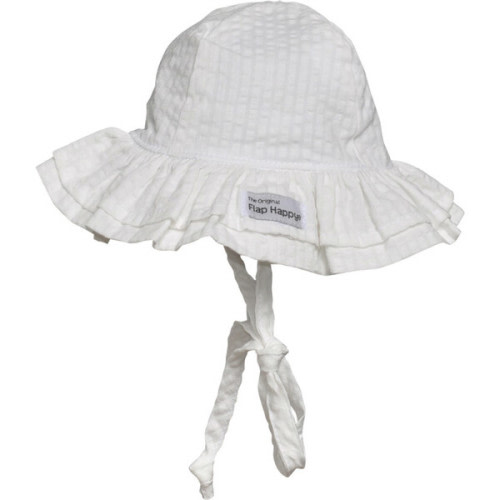 UPF 50+ Double Ruffle Hat, Vanilla Stripe Seersucker - Flap Happy | Maisonette