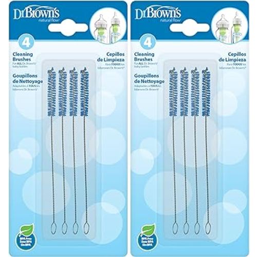 Dr. Brown’s Natural Flow Reusable Baby Bottle Vent System and Reservoir Cleaning Bristle Brush, BPA Free, Blue Brushes, 8-Pack