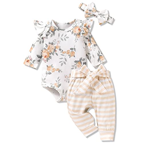Aalizzwell Preemie Newborn Infant Baby Girls Clothes Ribbed Romper Bodysuit Pants Set Fall Winter Outfits