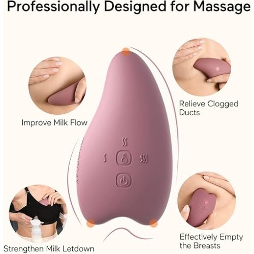 Momcozy Warming Lactation Massager 2-in-1, Soft Breast Massager for Breastfeeding, Heat + Vibration Adjustable for Clogged Ducts, Improve Milk Flow, Engorgement