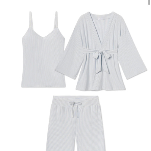 LAKE | Women | DreamModal™ Pajamas | English Rose Pencil Stripe Maternity Kimono Bundle