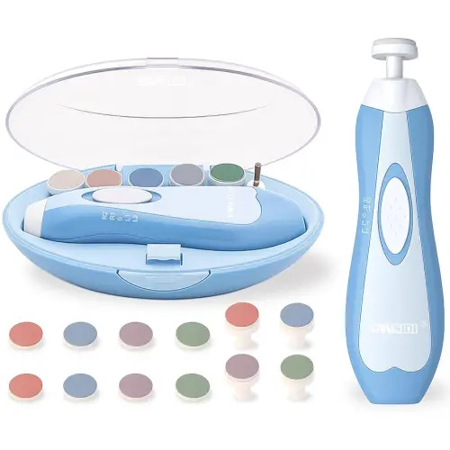 Fansidi Baby Nail Trimmer Electric – Limited Dreamy Sky Blue, Gentle Baby Nail File Electric| 10 Grinding Heads + 8 Replacement Pads| Quiet LED |Baby Nail Clippers for Newborn Infant Toddler