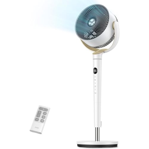 Dreo Fan for Bedroom, 120° Oscillating Standing Fan, Quiet Pedestal Fan with DC Motor, 9 Speeds, 4 modes, 20dB, 120° Manual Vertical, 37-42" Adjustable Height, 9H Timer, White