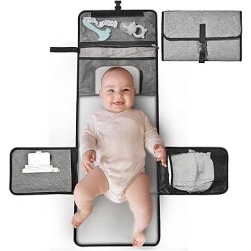 Portable Baby Changing Pad, SKYROKU Detachable Travel Changing Pad, Smart Wipes Pocket with Built-in Pillow -Waterproof & Large Changing Area-Foldable Travel Baby Changing Kit(Black)