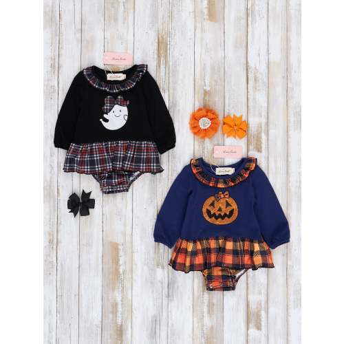 0-3 both styles Embroidered Halloween Plaid Ruffle Bubble