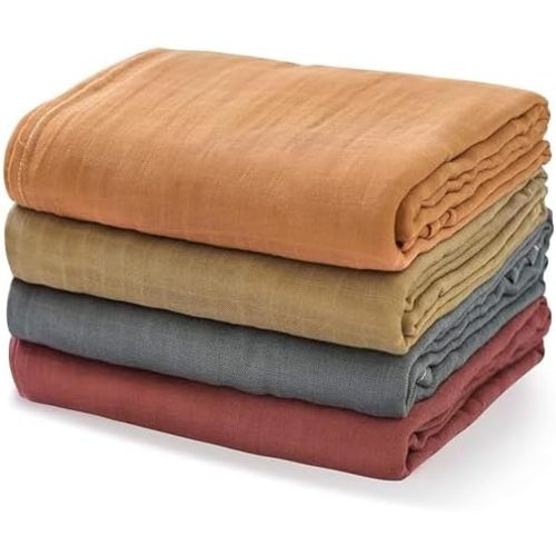 Momcozy Muslin Swaddle Blankets, 4-Pack, Large 47"x47" Soft Earth
