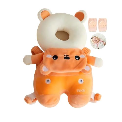 Baby Head Protector Backpack,Adjustable Baby Head Protection with Baby Knee Pads for Crawling, Safety Head Protector for Baby Walking, Baby Fall back Head Protector, Baby Walking Harness (Pocket Bear)
