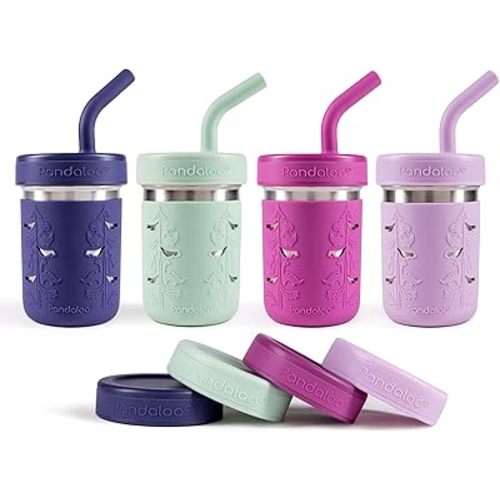 Pandaloo® Smoothie Cups for Kids - Stainless Steel Toddler Tumbler with Straw, Sippy Cup for Smoothies - BPA-Free, Toddler Snack Cups, 10 oz