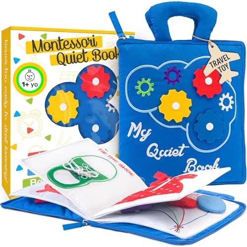 deMoca Busy Book for Toddlers 1-3 - Airplane Toys for Toddlers 1-3, My Quiet Book Montessori Toys for 1 Year Old with Kids Plane Activities, Activity Busy Board, Gift for Boys & Girls
