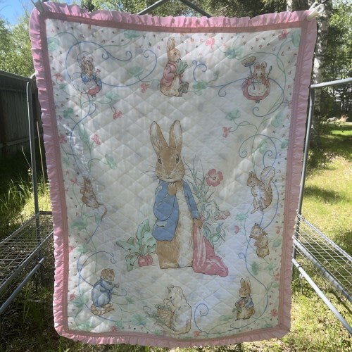 Vintage Beatrix Potter Peter Rabbit and Friends Baby Crib Comforter 45”X35” Pink