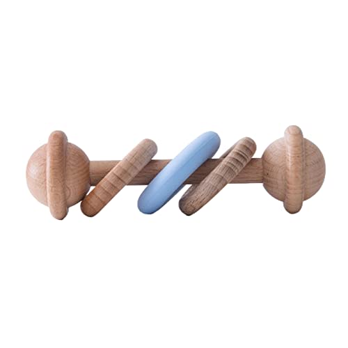 Wooden Baby Rattle Shake Toy for Babies Ring Grasping Toys for Toddlers Beech Wood Baby Rattle, Blue