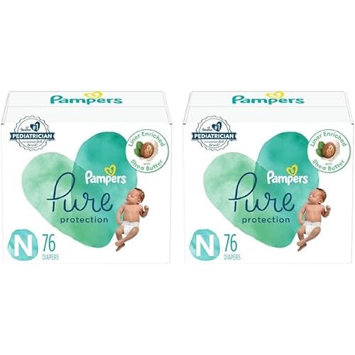 Pampers Pure Protection Diapers Size 0, 76 Count - Disposable Diapers (Pack of 2)