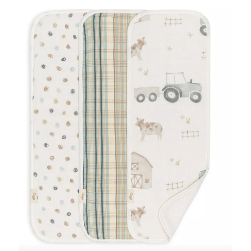 Charlie Burp Cloth Set, 3 Pack - Beige Tractor