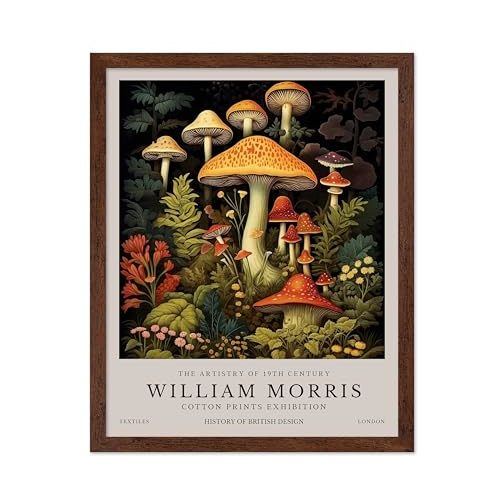 Monem Art William Morris Poster - Mushrooms Print - Flower Art - Botanical Art - Exhibition Art - Farmhouse Art - Floral Art - Aesthetic Art - Office or Living Room Decor - 8x10 Brown Framed