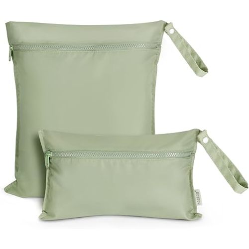 haakaa Waterproof Wet Bags for Baby, Wet Dry Bags for Diaper Bag, Travel, Swimsuit, Beach, Pool, Pump Parts, Stroller, Daycare,Yoga, Grass, 2 Pack
