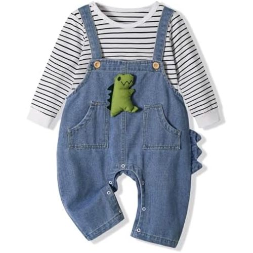 Volunboy Baby Boy Clothes Toddler Long Sleeve Romper Overalls 2Pcs Newborn Bodysuit Infant Dinosaur Suspender Pants Set
