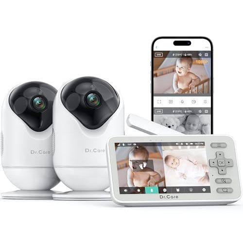 Dr.Care VistaView Lite Smart WiFi Baby Monitor with 2 Cameras- 4” 720P Split Screen & 1080P Camera App Control, Motion Alerts, Night Vision, 3000mAh Battery, 2-Way Talk, Triple Security, 1000ft Range