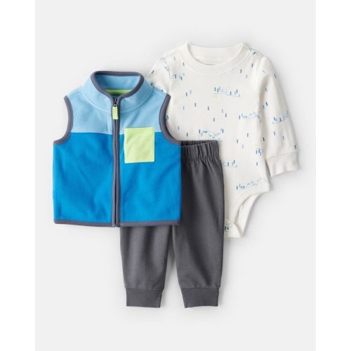 Baby Boy 3-Piece Fleece Vest Outfit Set - Blue | Carter's