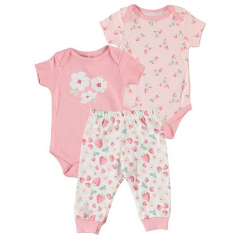 Kyle & Deena Baby Girl Clothes Layette Set Footless Sleep and Play 3 Pack Strawberry Floral Shortcake 3-6M