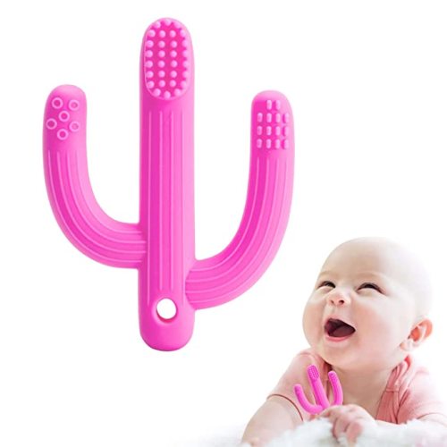 SHARE&CARE BPA Free Silicone Cactus Baby Teether Toy, for 3 Months Above Infant Sore Gums Pain Relief and Baby Shower, Baby Teething Toys (Magenta-CAC)