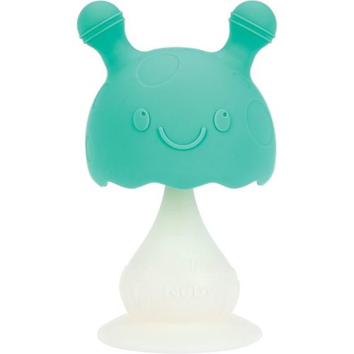 Nuby Super Soft Silicone Teether with Suction Base - Visually Stimulating and Easy to Grasp Toy for Baby Teething Relief - 3+ Months