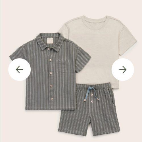 3-Piece Organic Cotton Button Down Shirt and Short Set
