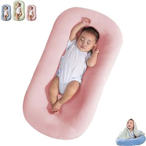 Baby Lounger 0-24 Months, Newborn Lounger Nest Sleeper, Baby Lounger for Newborn, Soft Breathable Lounger Pillow for Infants (Pink, 29.5x19.3in)
