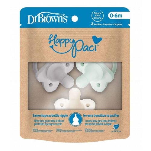 Dr. Brown's Happypaci One-piece 100% Silicone Pacifier - 0-6m - 3pk - Cool Gray/green/ecru