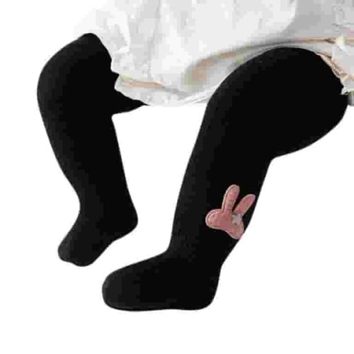 NOLDARES Baby Tights Toddler For Girls Solid Knit Socks Soft Cotton Leggings Warm Stockings Pants(Black,6-12 Months)
