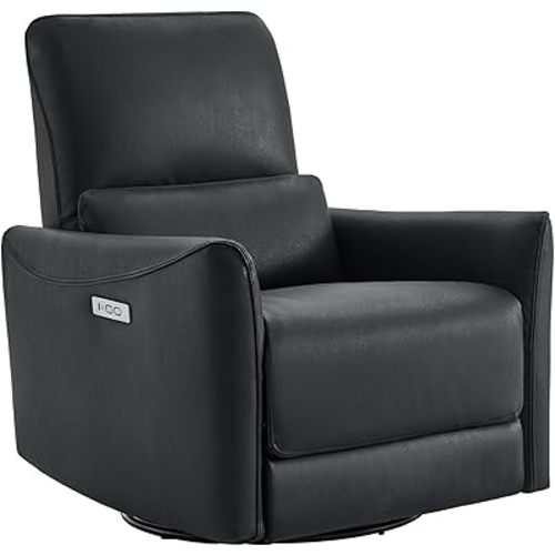 CHITA Power Recliner Chair Swivel Glider, FSC Certified Upholstered Faux Leather Living Room Nursery Reclining Sofa Chair with Lumbar Support, Black