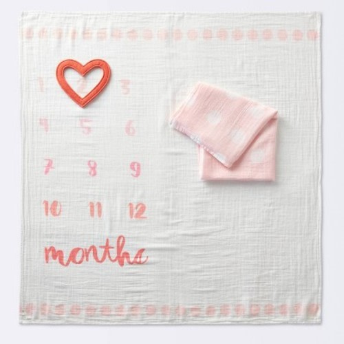 Muslin Blankets with Felt Frame Dots - Cloud Island™ Pink