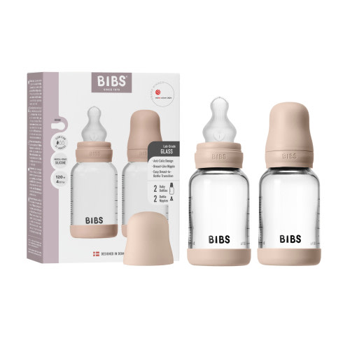 Bibs Glass Bottle Complete Set 120ml Silicone - Blush, 2 pack