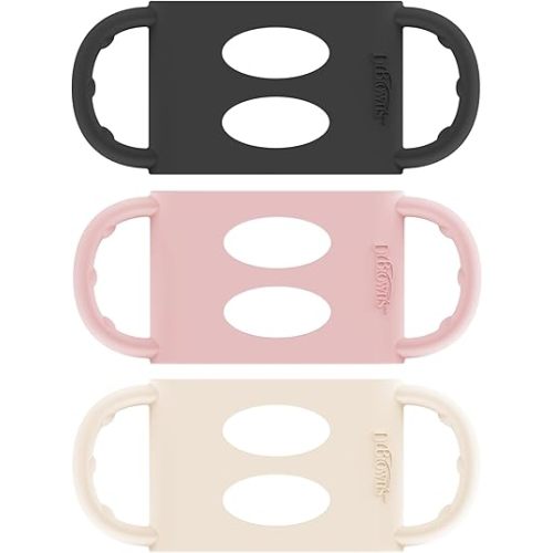 Dr. Brown’s Milestones 100% Silicone Baby Bottle Handles, Wide-Neck, Light Pink, Ecru, Black, 3 Pack, 4m+