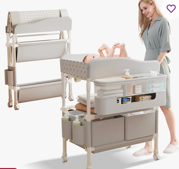 Baby Changing Table, Versatile Folding Changing Table With 2 Drawers, Portable Baby Diaper Changing Station With Toy Holder, Adjustable Height Mobile Nursery Diaper For Infant And Newborn By Wrought Studio | Wayfair