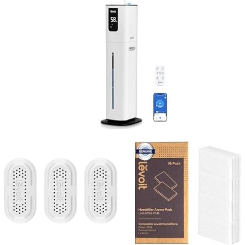 Bundle of LEVOIT OasisMist 1000S Smart Humidifier + LEVOIT Water Softeners 3 PacK + LEVOIT Aroma Pads 16 Pack