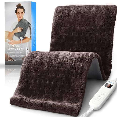 RENPHO Heating pad for Neck and Shoulder and Back & Period Cramps and Leg Pain Relief, Electric Heat Pads, Birthday Christmas Gifts for Women Men, FSA Eligible, ETL Certified, 12"x24" Brown