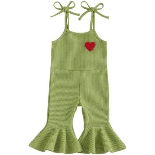 Toddler Baby Girl Christmas Outfit Jumpsuit Spaghetti Strap Merry Romper Bell Bottoms Outfits