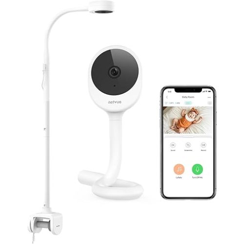 NETVUE Peekababy Baby Camera, Camera & Audio, 4-in-1 Crib Mount, Smart App, Sleep Analysis, White