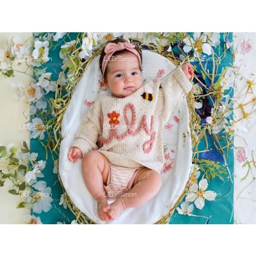 Custom Baby Sweater with Hand-Embroidered Name & Monogram | Unique Aunt's Gift for Baby Girl