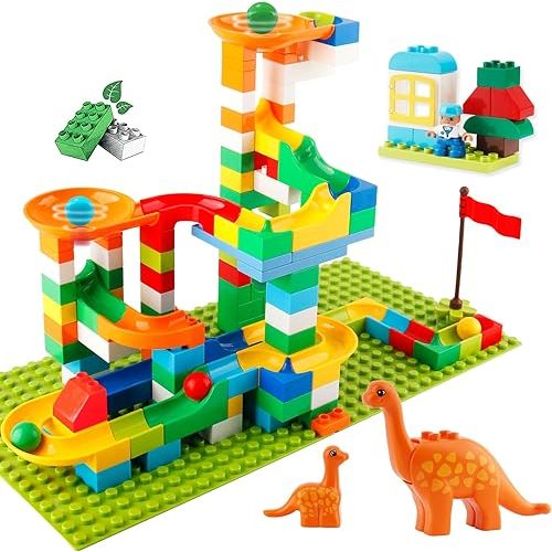 Marble Run Building Blocks, 145 PCS Classic Big Blocks STEM Toy Bricks Set Kids Race Track Compatible with All Major Brands Bulk Bricks Set for Boys Girls Toddler Age 3,4,5,6,7,8+