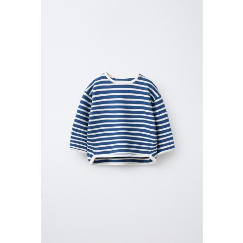 WOVEN STRIPE SWEATSHIRT - Ecru / Blue | ZARA United States