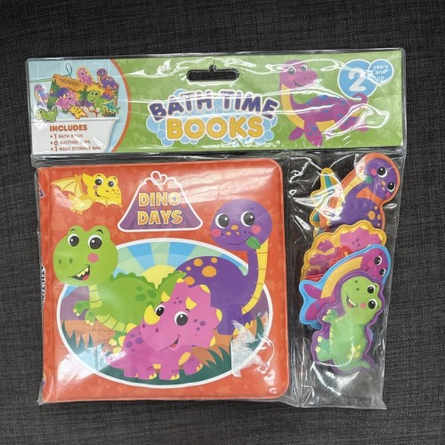 Bath Toy Book Dino Days Bath Time Dinosaur W/ 6 Suction Cup Toys Storage Bag NEW