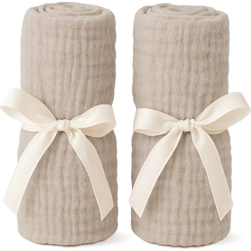 Newton Baby Fitted Sheets for Bassinet & Bedside Sleeper, Essential Bassinet (2-Pack) - Ultra-Breathable, Washable and Ultra-Soft, 100% Muslin, 19" x 35" - Sandstone